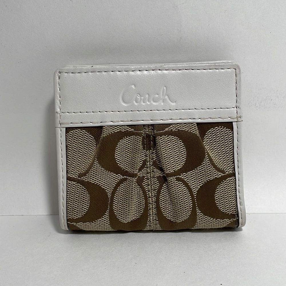 Coach White Ashley Pleated Leather & Signature Bifold Wallet - Brand New!